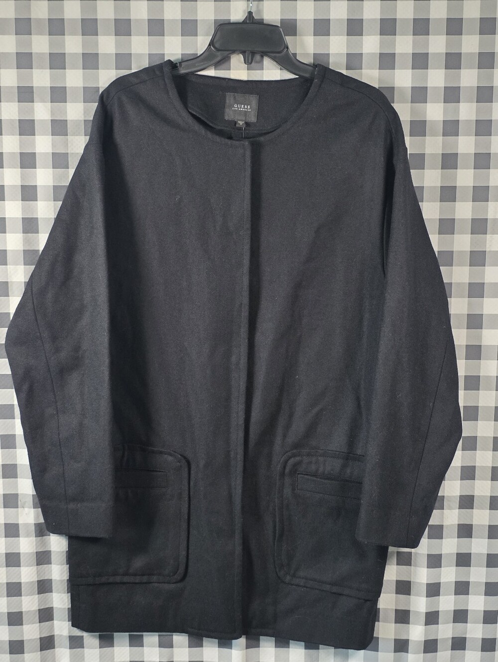 GUESS Los Angeles Cocoon Coat M Black Wool Blend Oversized Jacket $158 Cozy